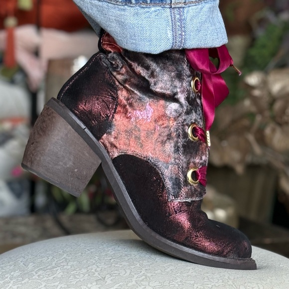 Irregular Choice Floral Velvet Ankle Boots with Satin Laces unique boots - Picture 6 of 11